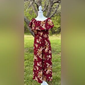 Altar'd State Women's Floral Print Jumpsuit Size‎ Small Burgundy